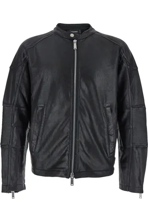 Dsquared2 Kurtki, Mężczyzna, Czarny, L, Czarny Biker Fit Kurtka z Zamkiem