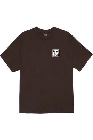 Obey Koszulki, Mężczyzna, brązowy, S, Ikoniczny Eyes Tee z nadrukiem na plecach