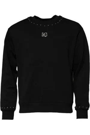 Dolce & Gabbana Bluzy, Mężczyzna, Czarny, S, Czarny Sweter z Logo i Nitami