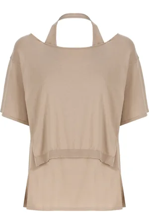 KANGRA CASHMERE Swetry, Kobieta, brązowy, XS, Kaszmir, Brązowy Kaszmirowy Bawełniany T-shirt z Okrągłym Dekoltem
