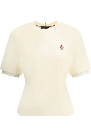 Moncler Koszulki, Kobieta, Beżowy, M, Koszulka z naszywką