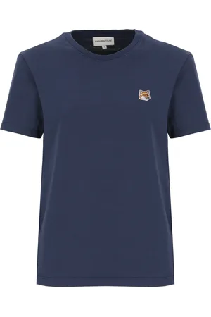 Maison Kitsuné Koszulki, Kobieta, Niebieski, M, Niebieski T-shirt z Logo Patch