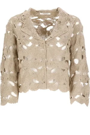 KANGRA CASHMERE Swetry, Kobieta, Beżowy, S, Kaszmir, Beżowy Sweter z Kaszmiru i Bawełny z Koronką
