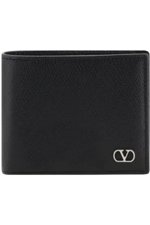 VALENTINO GARAVANI Akcesoria, Mężczyzna, Czarny, ONE SIZE, Len, Czarna skórzana portmonetka Rockstud Bi Fold