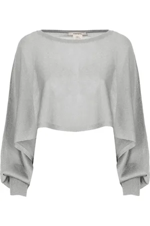 KANGRA CASHMERE Swetry, Kobieta, Szary, M, Kaszmir, Srebrna Kaszmirowa Bluzka z Szczegółami Lurex