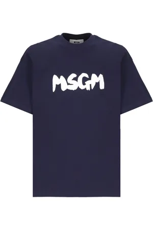 Msgm Koszulki, Mężczyzna, Niebieski, S, Niebieski Bawełniany T-shirt z Nadrukiem