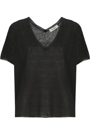 KANGRA CASHMERE Swetry, Kobieta, Czarny, M, Kaszmir, Czarny Sweter z Kaszmiru i Lnu z Dekoltem w Serek
