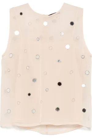 SEVENTY BY SERGIO TEGON Koszulki, Kobieta, Różowy, M, Różowy Haftowany Top z Dziurką na Klucz