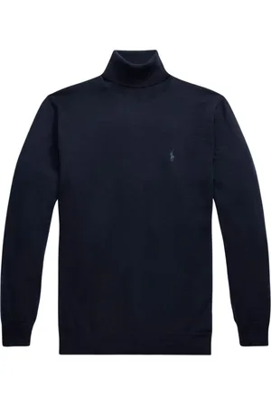 Ralph Lauren Swetry, Mężczyzna, Niebieski, S, Sweter z wełny z golfem, prać