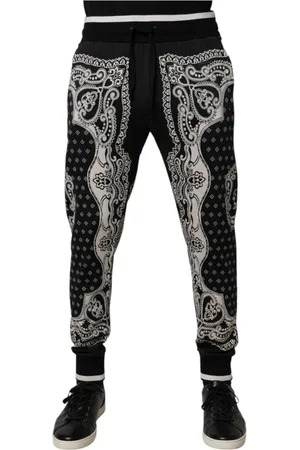 Dolce & Gabbana Spodnie, Mężczyzna, Czarny, L, Czarne Spodnie Jogger z Bawełny Bandana