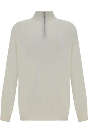 Brunello Cucinelli Swetry, Mężczyzna, Biały, 5XL, Kaszmir, Luksusowy Sweter z Kaszmiru z Wysokim Kołnierzem