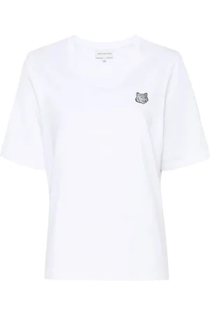 Maison Kitsuné Koszulki, Kobieta, Biały, S, T-shirt z motywem lisa i okrągłym dekoltem