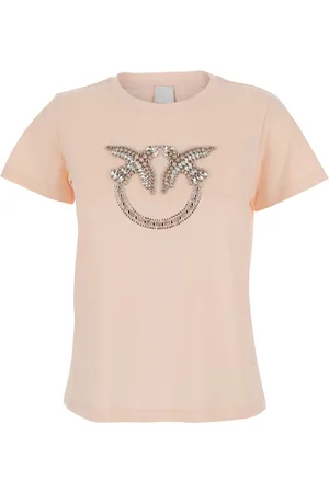 Pinko Koszulki, Kobieta, Różowy, M, Love Birds Diamond Cut T-shirt