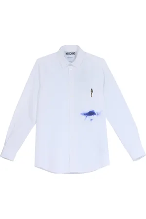 Moschino Koszule, Mężczyzna, Biały, XL, Stylowa biała koszula z nadrukiem długopisu