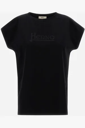 HERNO Koszulki, Kobieta, Czarny, S, T-shirt z dzianiny interlockowej