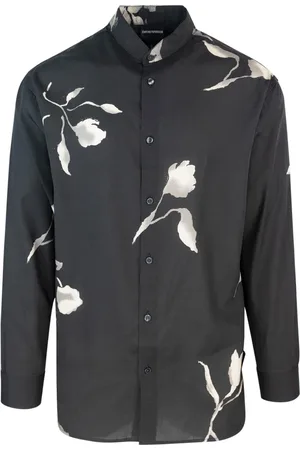 Emporio Armani Koszule, Mężczyzna, Czarny, S, Czarna Koszula z Guzikami Kołnierz Koreański