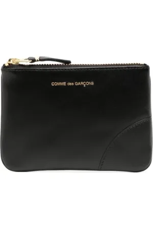 Comme des Garçons Akcesoria, Mężczyzna, Czarny, ONE SIZE, Czarna skórzana portmonetka z logo w kolorze złota