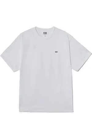 Obey Koszulki, Mężczyzna, Biały, XL, Ikoniczny Cropped Tee z bocznym logo