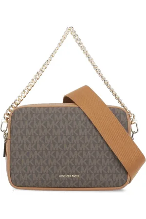 Michael Kors Torebki, Kobieta, brązowy, ONE SIZE, Brązowa skórzana torba na ramię z łańcuchowym uchwytem