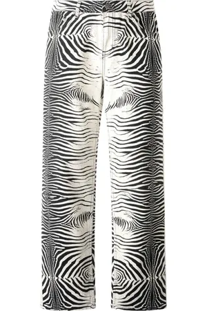 Roberto Cavalli Spodnie, Mężczyzna, Czarny, W34, Białe Spodnie z nadrukiem Białej Tygrysicy