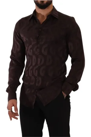 Dolce & Gabbana Koszule, Mężczyzna, Czerwony, L, Bordowy Jedwabny Shirt Klasyczny Dekolt