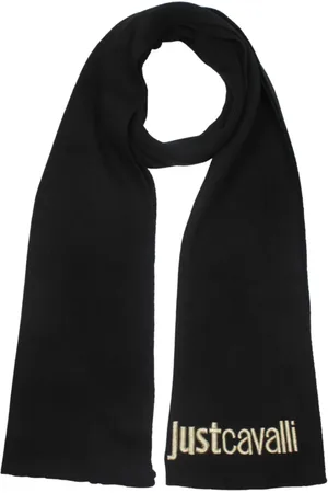 Roberto Cavalli Akcesoria, Kobieta, Czarny, ONE SIZE, Szal z poliestru z logo z przodu