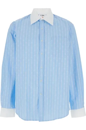 Casablanca Koszule, Mężczyzna, Niebieski, L, Niebieska Koszula z Monogramem w Paski