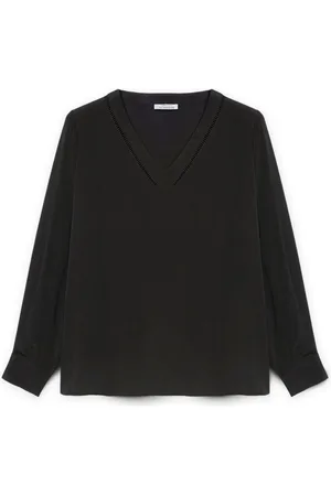Fiorella rubino Bluzki, Kobieta, Czarny, 7XL, Len, Bluzka z dekoltem w serek z Lenzing™ Ecovero™ Wiskozy