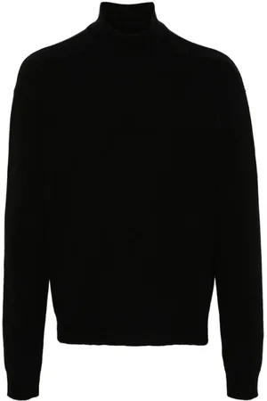Rick Owens Swetry, Mężczyzna, Czarny, 2XL, Kaszmir, Czarny Sweter z Włóczki z Dekoltem w Serek