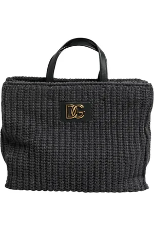 Dolce & Gabbana Torebki, Kobieta, Czarny, ONE SIZE, Czarna Dzianinowa Koronkowa Shopper Torba