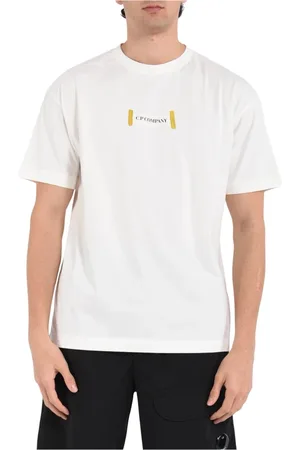 C.P. Company Koszulki, Mężczyzna, Biały, 2XL, Bawełniana Koszulka z Nadrukiem Graficznym
