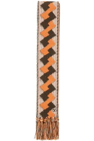 VALENTINO GARAVANI Akcesoria, Mężczyzna, Wielobarwność, ONE SIZE, Len, Geometryczny Szalik Robiony na Drutach Brązowo Pomarańczowy