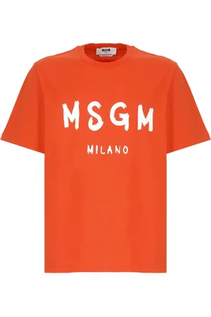 Msgm Koszulki, Mężczyzna, Pomarańczowy, L, Pomarańczowy Bawełniany T-shirt z Logo