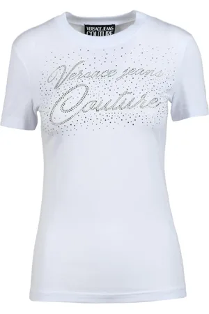 VERSACE Koszulki, Kobieta, Biały, S, Stylowy T-shirt z mieszanki bawełny