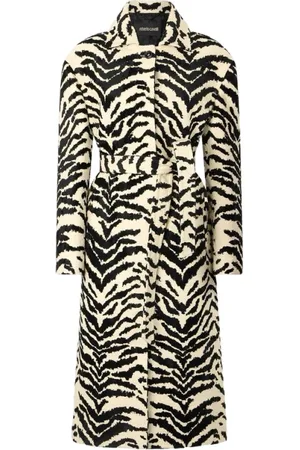 Roberto Cavalli Płaszcze, Kobieta, Czarny, M, Biały Płaszcz z Printem Tigress