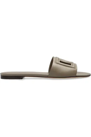 Dolce & Gabbana Buty, Kobieta, Szary, 36 EU, Skórzane klapki z logo
