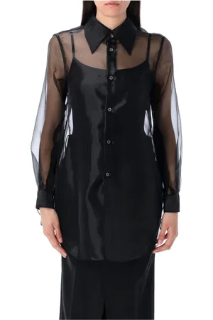 Comme des Garçons Bluzki, Kobieta, Czarny, S, Czarna Koszula z Organzy Stylowa Sylwetka