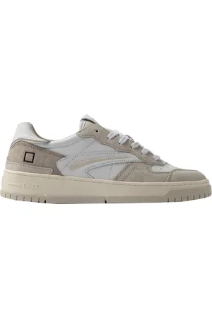 D.A.T.E. Buty, Mężczyzna, Beżowy, 42 EU, Skórzane Sneakersy z Perforacjami i Białym Obcasem