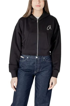 Calvin Klein Bluzy, Kobieta, Czarny, S, Czarna Bawełniana Bluza z Haftem