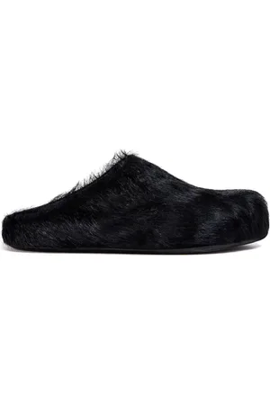 Marni Buty, Mężczyzna, Czarny, 41 EU, Futerkowe Czarne Klapki Sabot