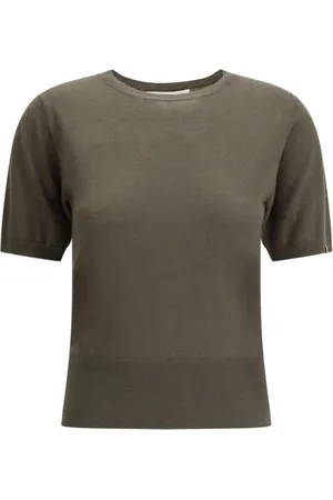 EXTREME CASHMERE Koszulki, Kobieta, Zielony, ONE SIZE, Sweter z wełny z krótkim rękawem
