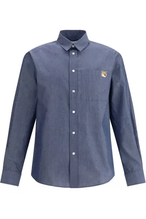 Maison Kitsuné Koszule, Mężczyzna, Niebieski, L, Ikoniczna Koszula z Bawełny z Lisem