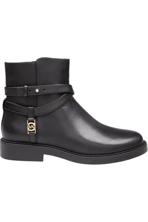Michael Kors Buty, Kobieta, Czarny, 38 1/2 EU, Skóra, Czarne skórzane botki za kostkę, okrągły nosek