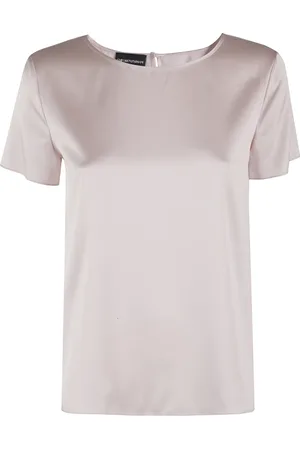 Emporio Armani Bluzki, Kobieta, Różowy, L, Różowa Bluzka z Jedwabiu Krótki Rękaw