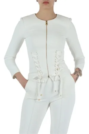 Elisabetta Franchi Kurtki, Kobieta, Biały, S, Elegancka Bluzka z Unikalnym Wzorem