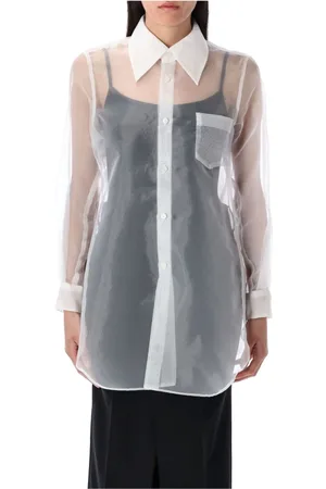 Comme des Garçons Bluzki, Kobieta, Biały, S, Biała Koszula z Organzy Kołnierzyk
