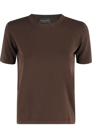Roberto Collina Koszulki, Kobieta, brązowy, S, Kakaowa Wiskoza T-shirt Krótki Rękaw Regular Fit
