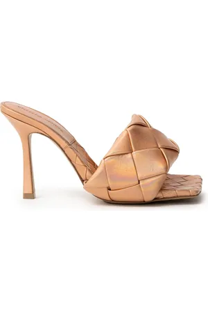 Bottega Veneta Buty, Kobieta, brązowy, 38 EU, Metaliczna sandał mula z plecionką
