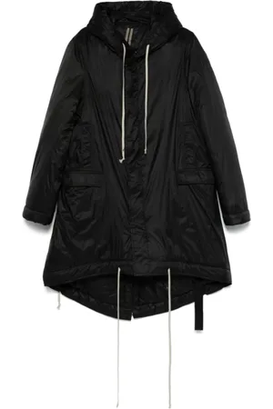 Rick Owens Płaszcze, Kobieta, Czarny, L, Poliester, Kurtka Parka z Wydłużonym Tyłem