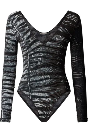 Roberto Cavalli Koszulki, Kobieta, Czarny, XL, Body z motywem Zebra i Tygrysiej Skóry